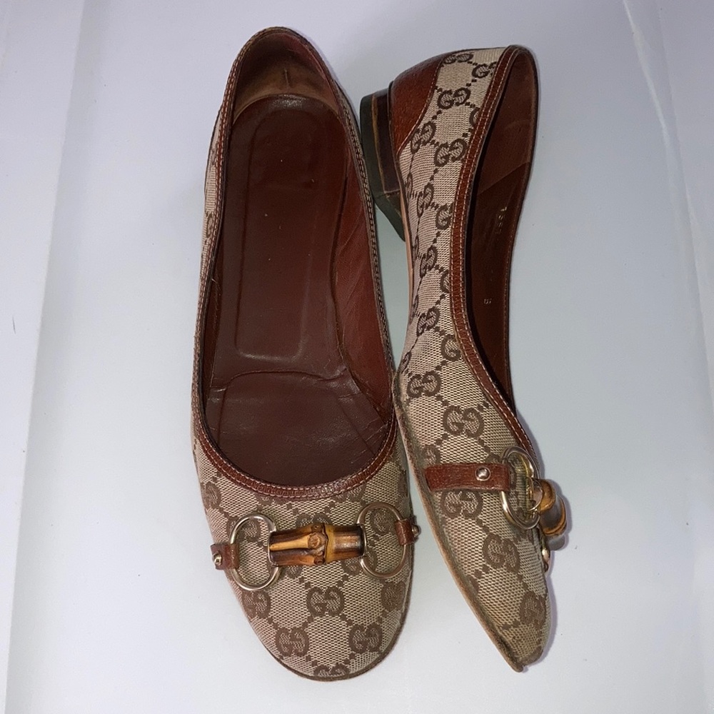 Gucci Moc Tess Flats Bamboo Horsebit Brown Logo